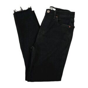 RE/DONE‎ High Rise Ankle Crop Jeans 26 Faded Black Raw Hem Button Fly 189-3WHRAC